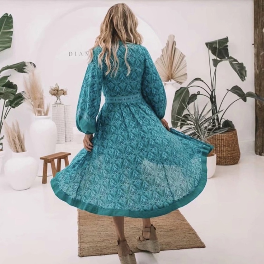 Cardiff Blue Green Paisley Dress - Picture 3 of 8